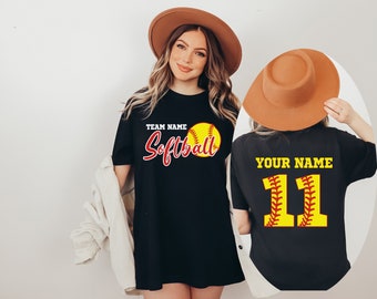 Softball Custom Number And Name T-Shirt, Personalized Softball Shirt, Personalized Softball Mama Shirt, Softball Mom Tee,Softball Season Tee