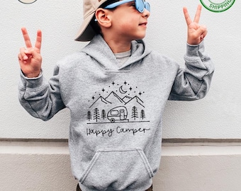 Happy Camper Hoodie – Cozy Adventure Pullover, Nature Lover Gift