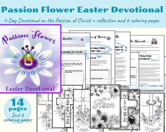 Flor de la Pasión de Pascua (Pasión de Cristo) Páginas devocionales y para colorear - Producto digital