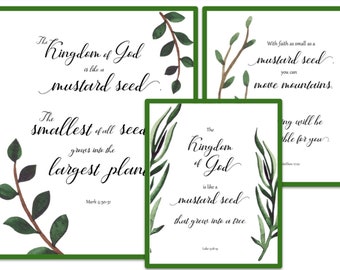 Arte mural con semillas de mostaza, impresiones de las Escrituras - Producto digital