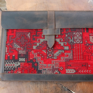 Leather MacBook Case with Rug Accent - MacBook Pro 13 Sleeve, MacBook Air M2 Case, Leather Laptop Sleeve
