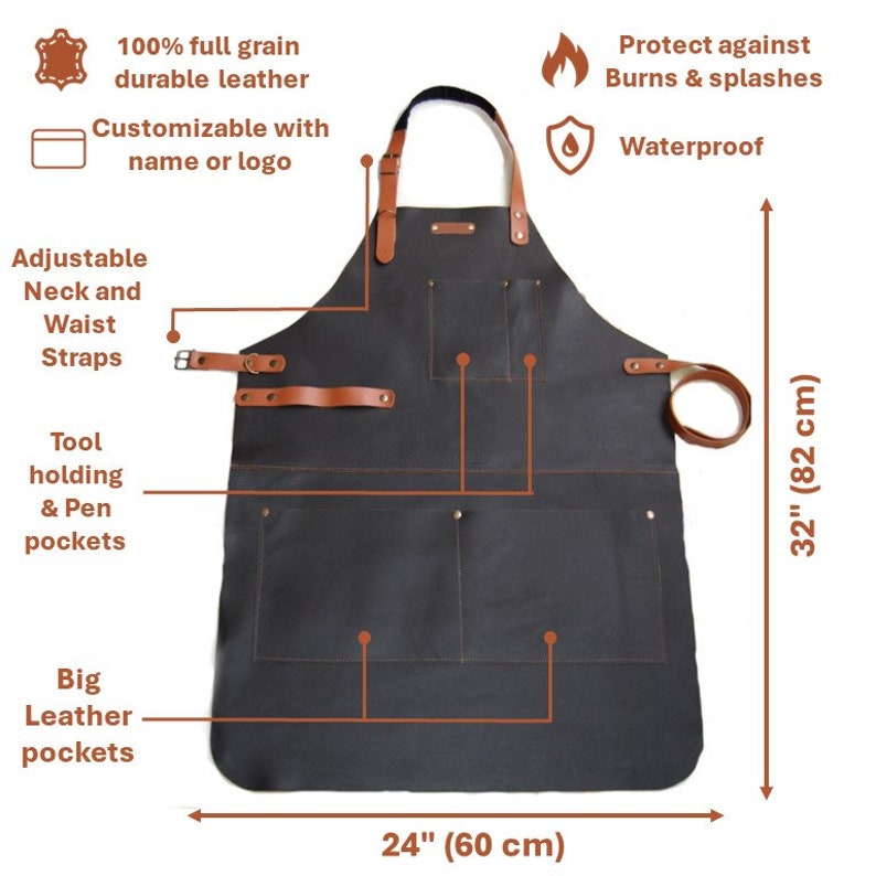 Modusso Personalized Leather Apron for Men & Women Handcrafted / Customizable Perfect for BBQ, Woodworking, Barista and Chefs Vintage image 2