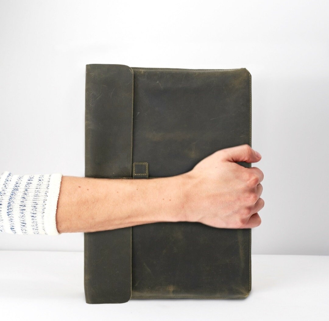 Green Leather Laptop Sleeve Case Leather Gifts Leather Etsy