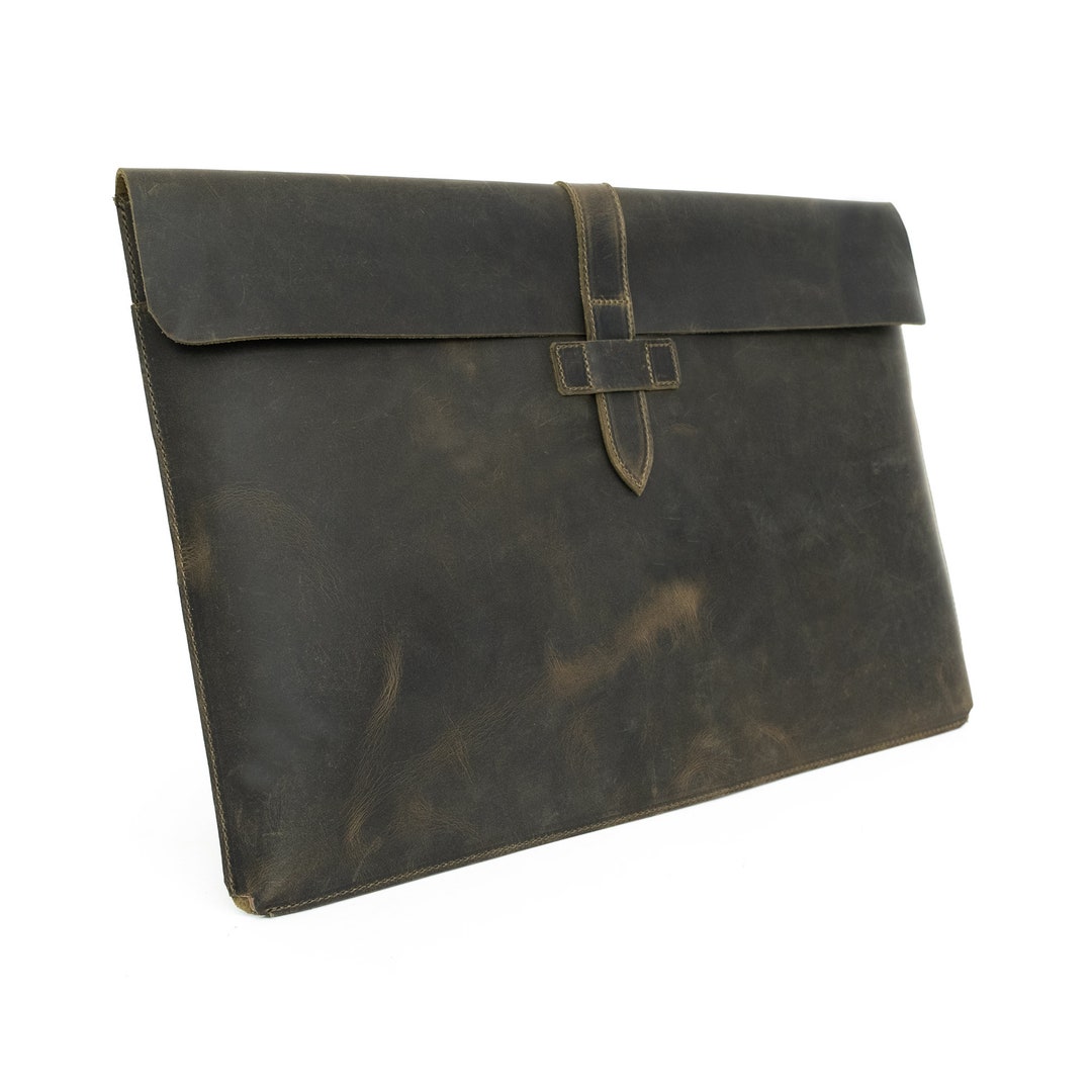 Green Leather Laptop Sleeve Case Leather Gifts Leather Etsy