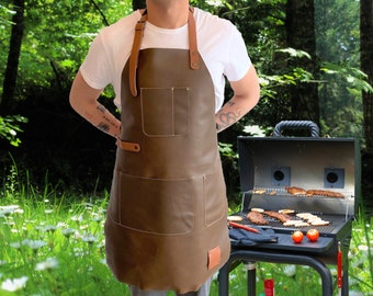 Modusso Handcrafted Leather Apron for Men & Women - Personalized / Customizable - Perfect for BBQ, Woodworking, Barista and Chefs - Vintage
