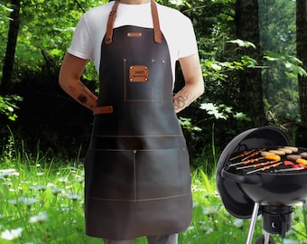 Grembiule in pelle personalizzato Modusso per uomo e donna - Realizzato a mano / Personalizzabile - Perfetto per barbecue, lavorazione del legno, baristi e chef - Vintage