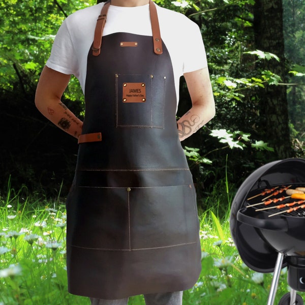 Tablier en cuir personnalisé Modusso pour homme et femme - Fabriqué à la main / Personnalisable - Parfait pour les barbecues, le travail du bois, les baristas et les chefs - vintage