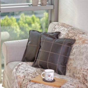 Brown Leather Pillow Cover: Genuine Cowhide Cushion Case for Decorative Throw Pillows in Living Room & Bedroom