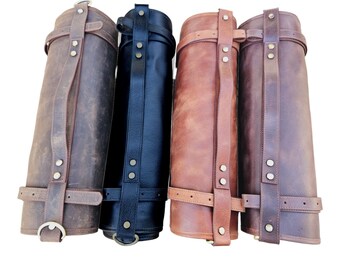 Modusso 100% Leather Handcrafted Professional Chef Knife Storage Roll Bag - 10 slots and zippered pocket