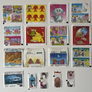 Lot of 17 Random old Vintage Chewing gum, Bubble gum wrappers inserts Ask melegi, ToyBox, Mertsan, Patbom