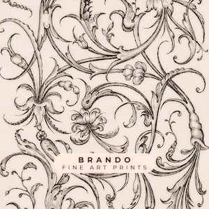 Panel dibujado a mano con hojas, vides y flores, obra de arte original para decoración del hogar descargable
