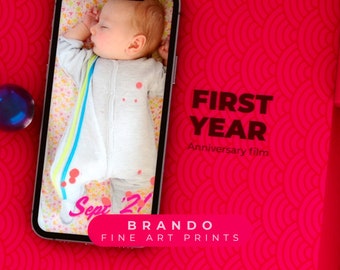 Custom baby video edit of your child's first year, 3-4 minutes monthly milestones film set to your choice of music.