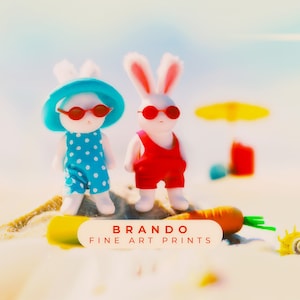 Arte de conejitos para guardería, ilustración infantil de conejitos en la playa, póster para habitación infantil
