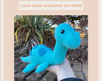 Loch Ness Monster gehaakte pluche PDF-PATROON | Amigurumi Cryptide Nessie | Spookachtige schattige handgemaakte knuffel