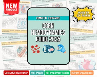 Curso intensivo de hemodinámica de CCRN, notas de enfermería de cuidados intensivos, guía de estudio de enfermería, descarga digital