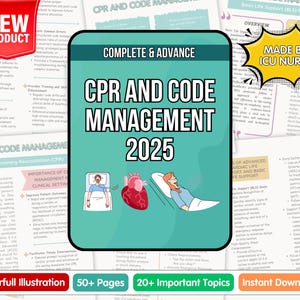 CPR and Code Management ICU Notes, Nurse Study Note Guide, Nclex prep sheet, Instant Digital Download PDF Printable