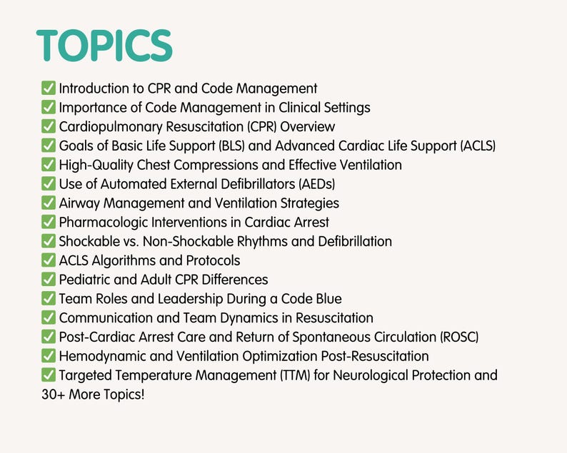 CPR Code Management ICU Nurse Notes: NCLEX Study Guide (digital ...