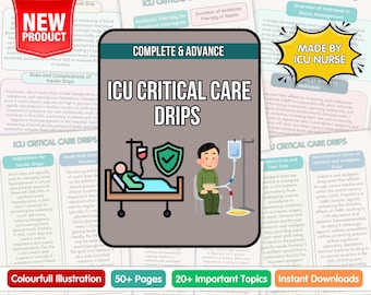 ICU Critical Care Drips Guide, Nursing Study Notes (Digital Download)