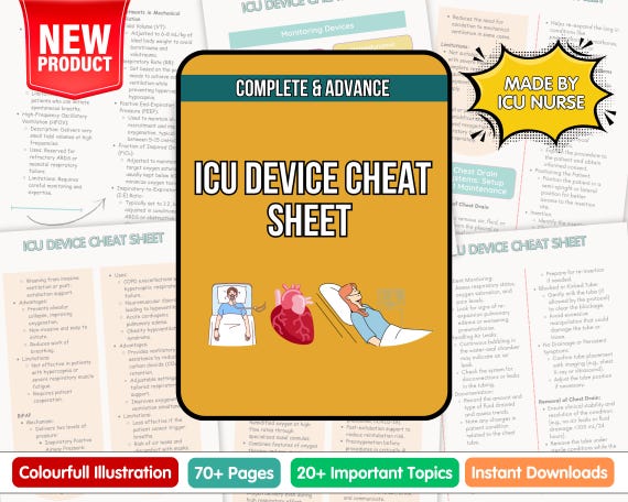 ICU Device Cheat Sheet Bundle | CVICU Nurse Notes | CCRN Study Guide | Nurse Gift