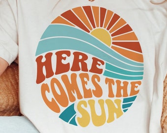 Here Comes The Sun SVG PNG, Summer Cut Files For Cricut, Summer Svg, Sun Svg, Beach Svg, Wavy Letters Svg, Cricut Cut Files, Cricut Svg, Sun