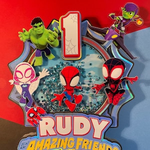 Spidey and his amazing friends Cake topper with confetti and light, Spidey, Spidey party decor