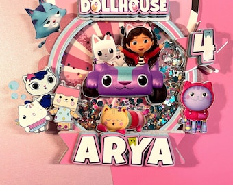 Gabby's Dollhouse Cake Topper with Confetti and Lights
