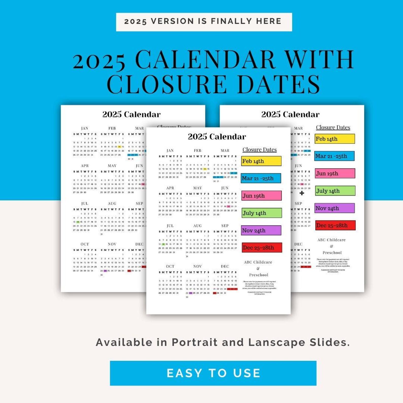 2025 Business Closure Calendar Template (digital Download) - Etsy