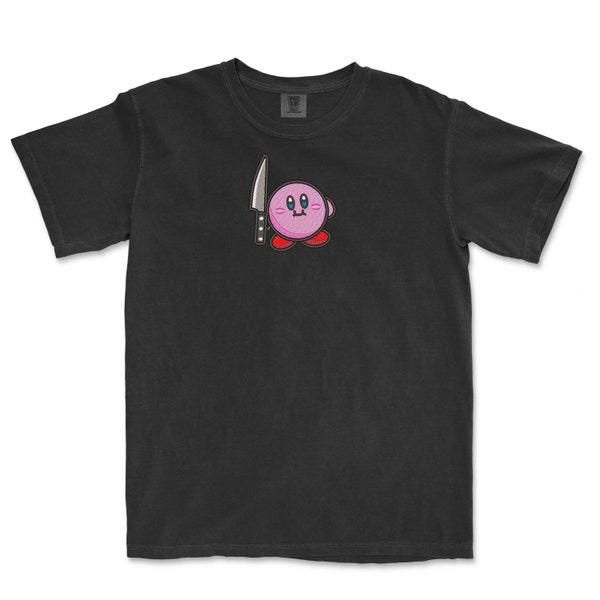 Kirby con una camisa meme de camiseta de algodón bordada con cuchillo