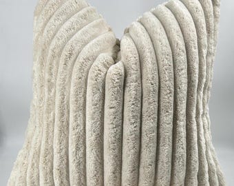 Cream Corduroy Pillow Cover, Soft Ribbed Velvet, Modern Home Decor
