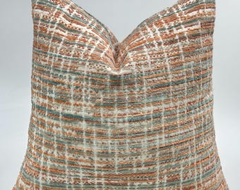 Rustic Textured Throw Pillow Cover,Burnt Orange Teal Woven Fabric,Throw Pillowcase