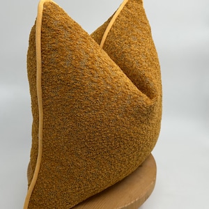 Orange Luxury Boucle Pillowcase with Yellow Chenille Pipping,Orange Wool Cushion Cover,Boho Boucle Pillowcase,Luxury Boucle, Halloween Gift