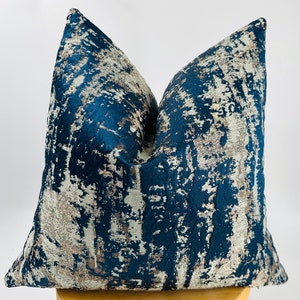 Navy Blue Jacquard Pillow Cover, Luxury Euro Sham, Throw Pillow, Luxury Cushion, Navy Blue and Beige Textured Woven  Fabric, All Sizes,20x20