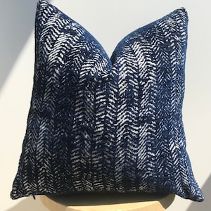 Navy Blue Textured Pillow Cover,Euro Sham Decorative Pillowcase,Navy and White Textured Woven Thick Fabric,Throw Pillow,Halloween Gift,20x20