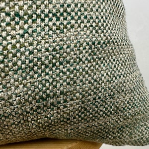 Green and Beige Basketweave Woven Pillow Cover,Natural Linen Textured Thick Fabric,Green and Beige Linen Pillow,Decorative, Mother's Day image 4