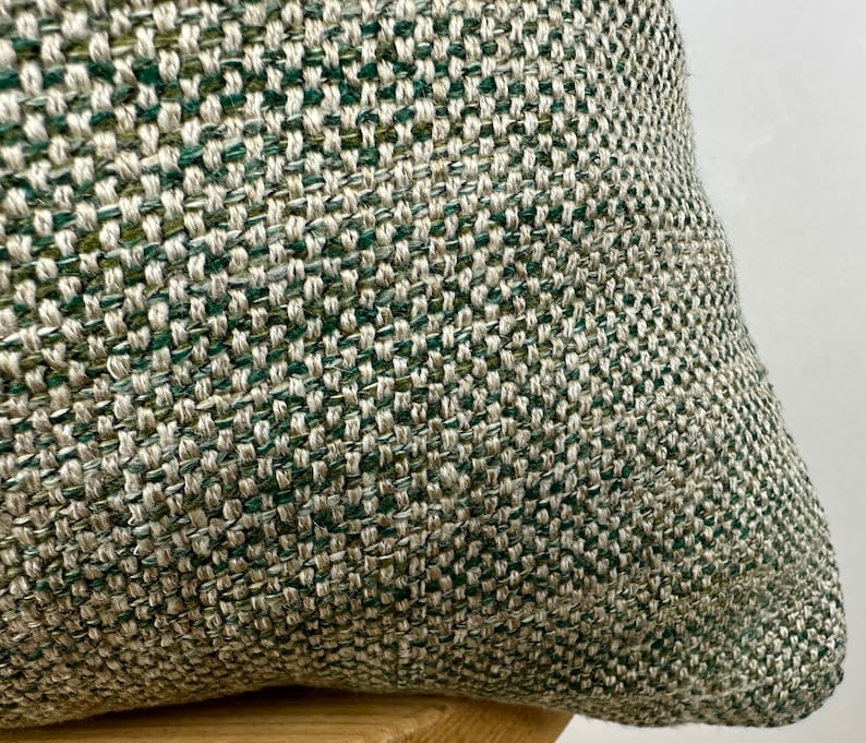 Green and Beige Basketweave Woven Pillow Cover,Natural Linen Textured Thick Fabric,Green and Beige Linen Pillow,Decorative, Mother's Day image 4