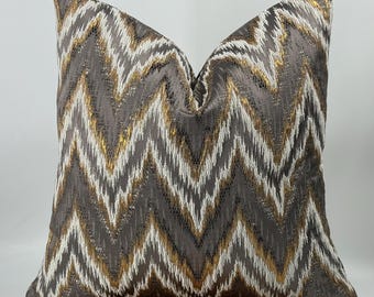 Gray Gold Chevron Pillow Cover, Modern Home Decor,Zig Zag Throw Pillowcase