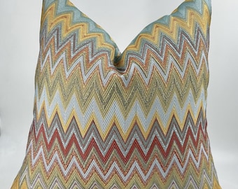 Colorful Chevron Pillow Cover,Teal Gold Red Zigzag Throw Pillow,Modern Geometric Woven Cushion
