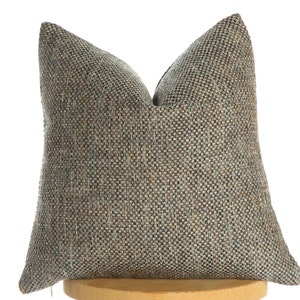 Brown and Blue Basketweave Woven Pillow Cover,Natural Linen Textured Thick Fabric,Brown and Blue Linen Pillow,Decorative,Halloween Gift