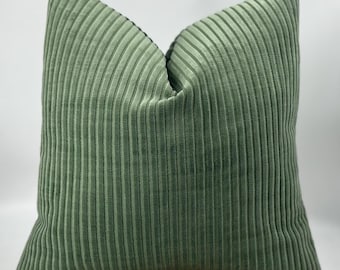 Green Velvet Corduroy Pillow Cover,Striped Textured Euro Sham and Cushion,18x18