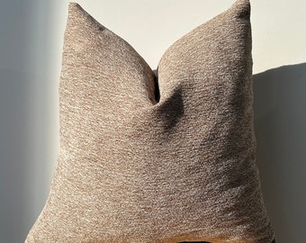 Textured Chenille Linen Pillow Cover, Brown & White, Soft Throw Pillow