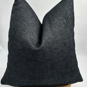 Black Linen Throw Pillow Cover,Black Linen,Decorative Pillowcase,Textured Cushion Cover,Euro Sham,20x20,Halloween Gift,Black Throw Linen
