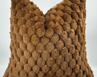Brown Faux Fur Throw Pillowcase, Textured Plush Cushion Cover, Cozy Modern Home Decor,20x20