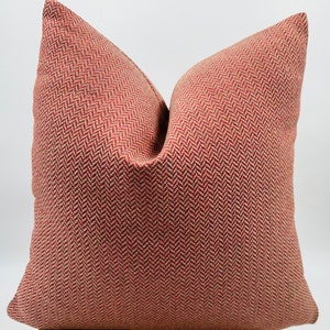 Woven Herringbone Pillow Cover, Red and White Chenille Euro Sham (20x20)