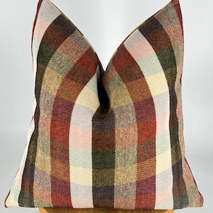 Plaid Chenille Pillow Cover, Terracotta Green Beige Tartan Cushion, Farmhouse Decor