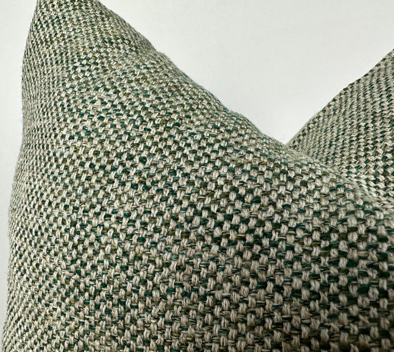 Green and Beige Basketweave Woven Pillow Cover,Natural Linen Textured Thick Fabric,Green and Beige Linen Pillow,Decorative, Mother's Day image 2