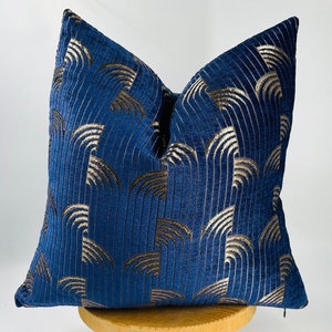 Navy Blue Jacquard Pillow Cover, Luxury Euro Sham, Throw Pillow, Luxury Cushion,Navy Blue and Bright Copper Color,Halloween Gift,20x20