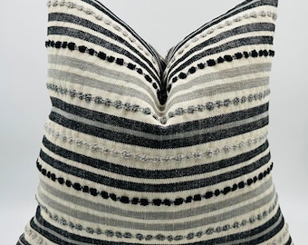 Black and Gray Striped Pillow Cover, Linen Textured Woven Throw Pillow