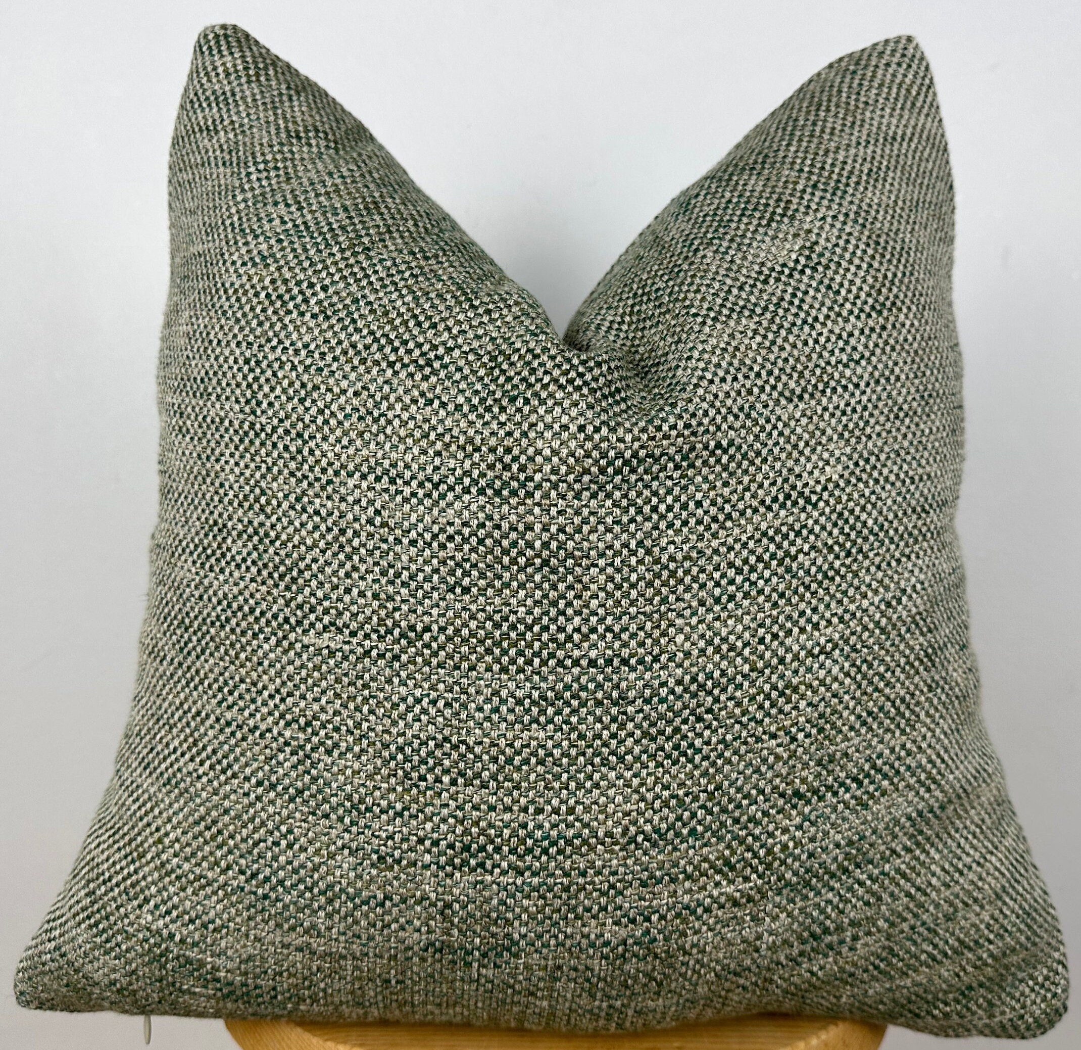 Green and Beige Basketweave Woven Pillow Cover,Natural Linen Textured Thick Fabric,Green and Beige Linen Pillow,Decorative,Halloween Gift