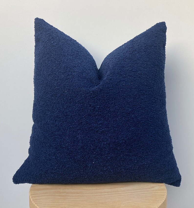 Navy Blue Boucle Pillow Cover, Textured Cotton Wool Throw Pillowcase - Etsy