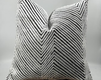 Black White Velvet Chevron Pillow Cover, Modern Scandinavian Sofa Cushion